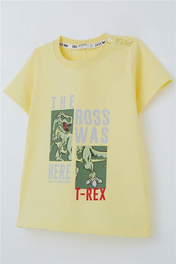 Boys' T-Shirt with Strong Dinosaur Print, Yellow (Ages 1.5-5)