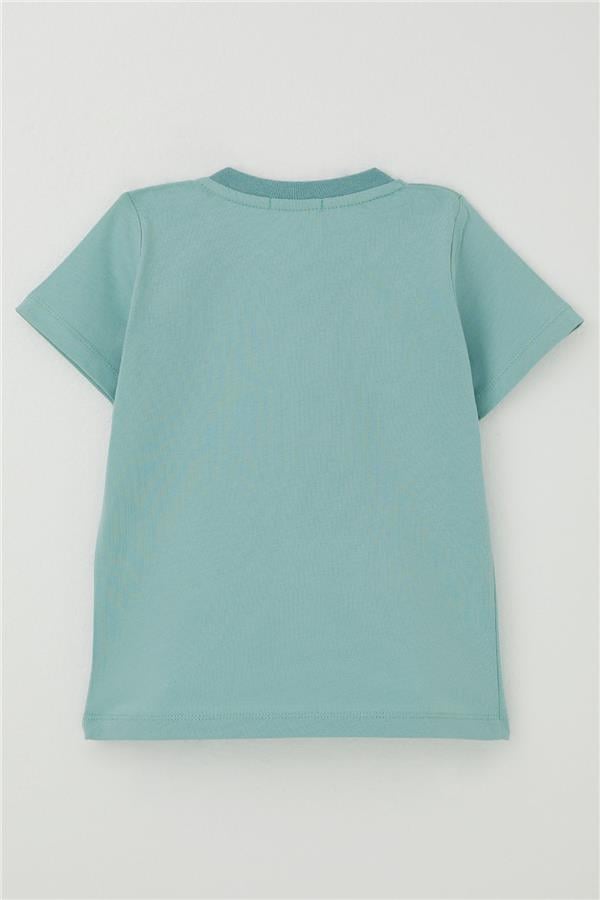 Boys' T-Shirt with Strong Dinosaur Print, Aqua Green (1.5-5 Years)