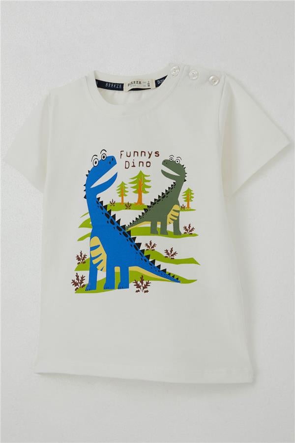Boys' T-Shirt with Funny Dinosaur Print, Forest Theme, Off-White (Ages 2-6)