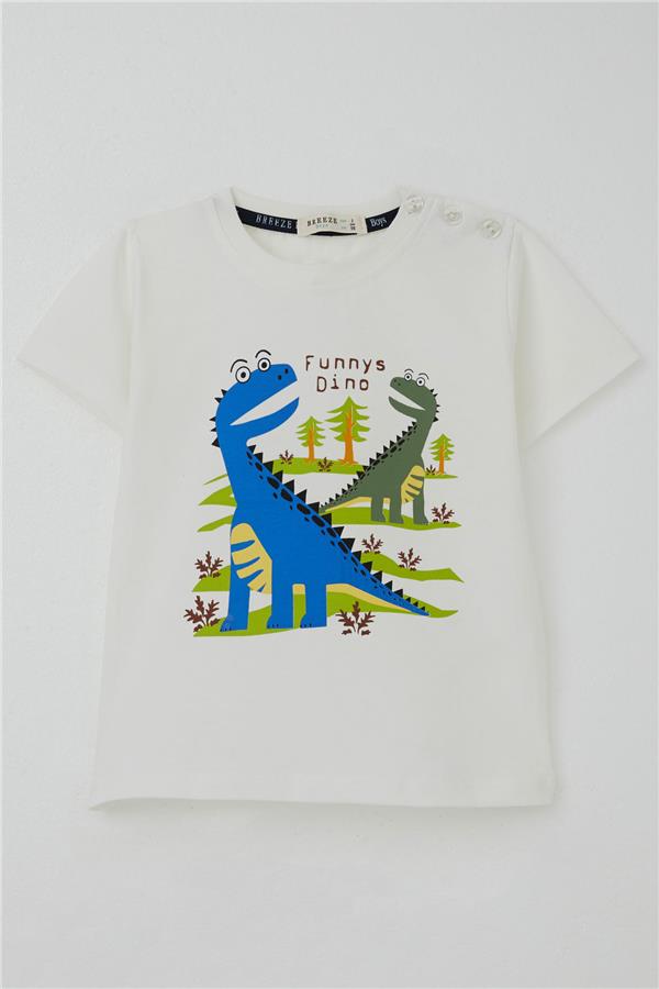 Boys' T-Shirt with Funny Dinosaur Print, Forest Theme, Off-White (Ages 2-6)