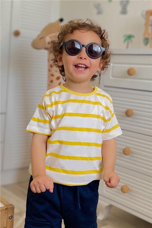 Boys' Striped T-Shirt, Off-White (Ages 1-3)
