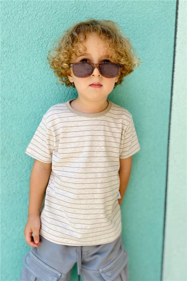 Baby Boy T-Shirt, Striped, Beige Melange (1-1.5 Years)