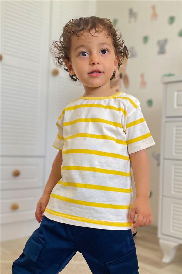 Boys' Striped T-Shirt, Off-White (Ages 1-3)