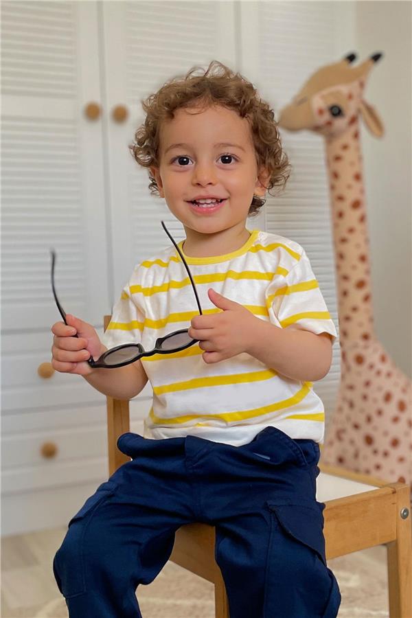 Boys' Striped T-Shirt, Off-White (Ages 1-3)