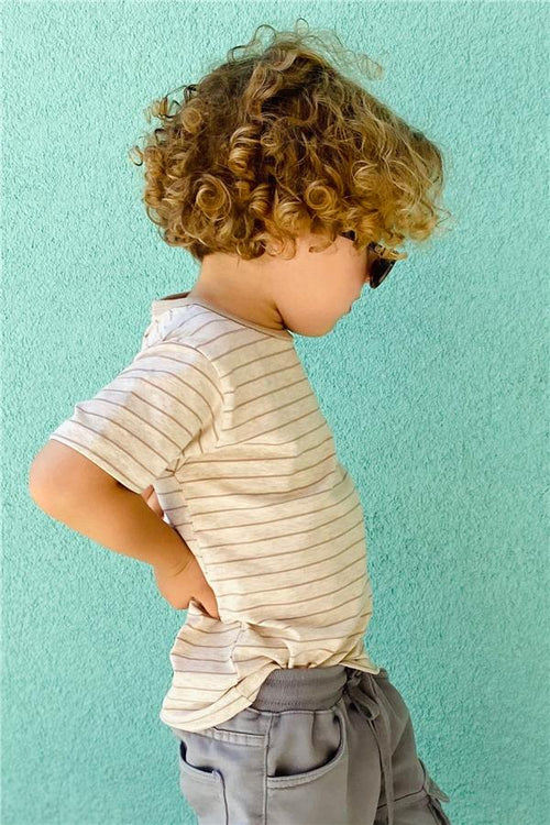 Baby Boy T-Shirt, Striped, Beige Melange (1-1.5 Years)