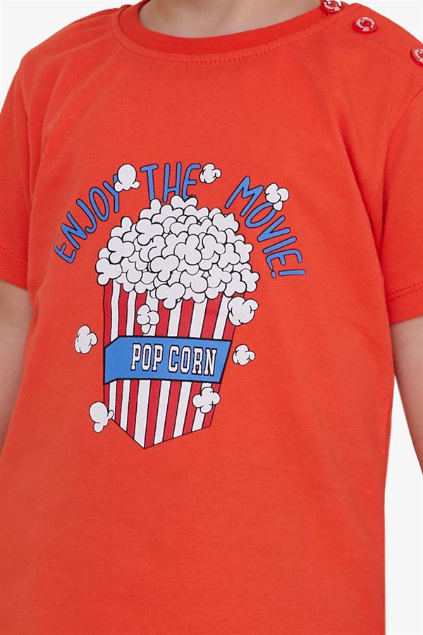 Boys' T-Shirt with Popcorn Print, Coral (Ages 2-6)