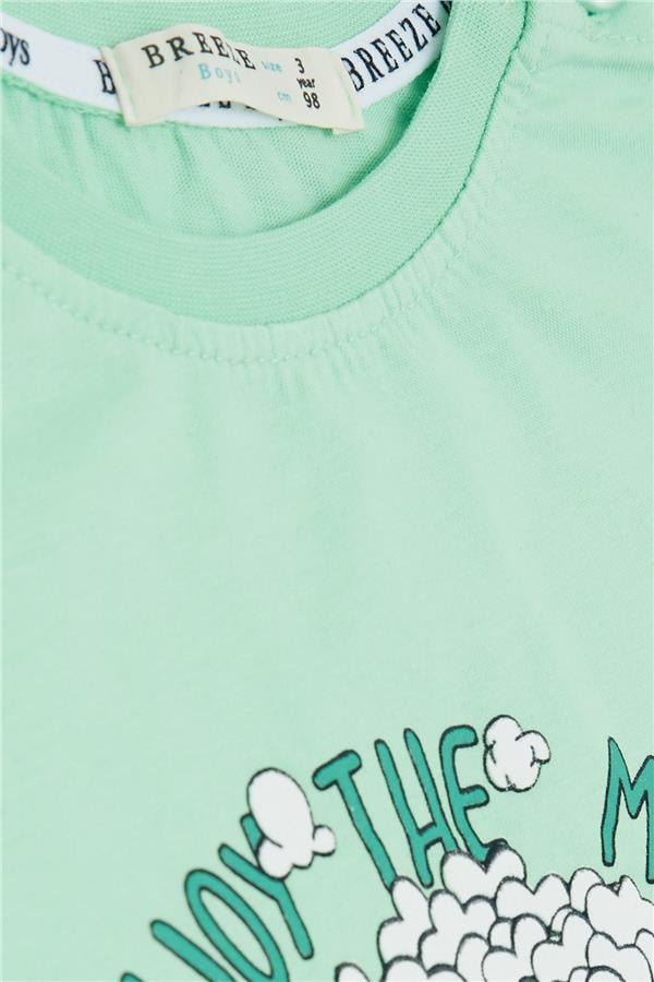 Boys' T-Shirt with Popcorn Print, Aqua Green (Ages 2-6)