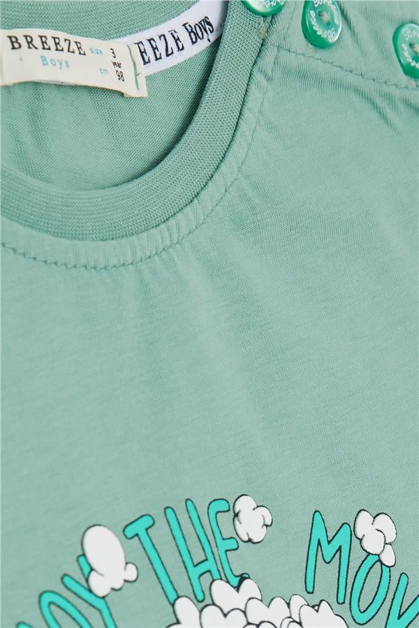 Boys' T-Shirt with Popcorn Print, Mint Green (Ages 2-6)