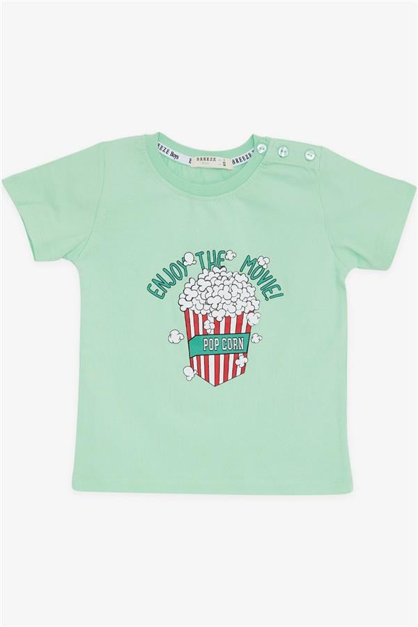 Boys' T-Shirt with Popcorn Print, Aqua Green (Ages 2-6)