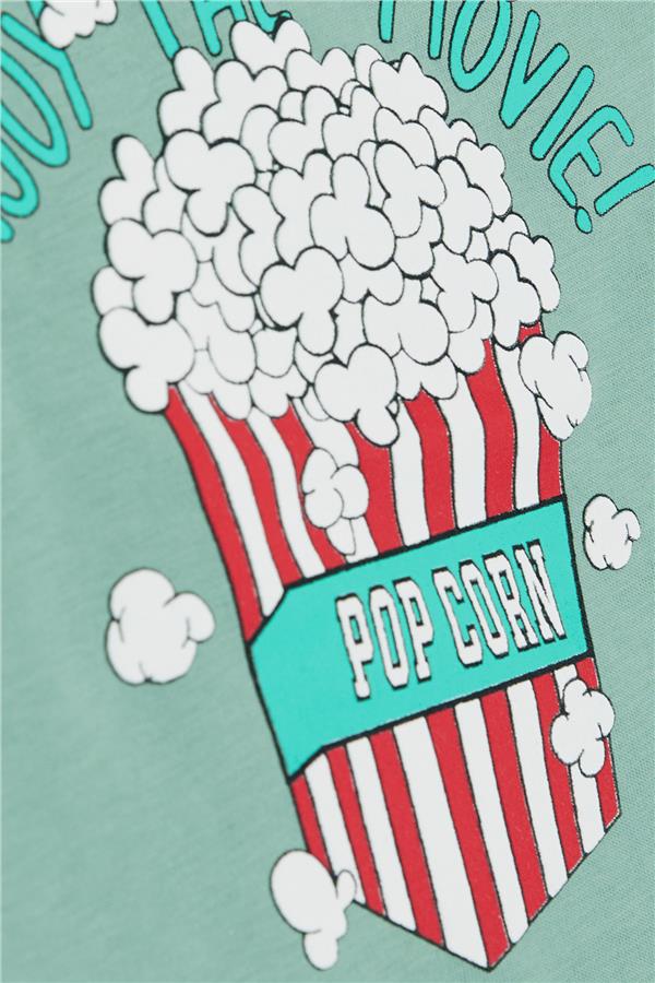 Boys' T-Shirt with Popcorn Print, Mint Green (Ages 2-6)