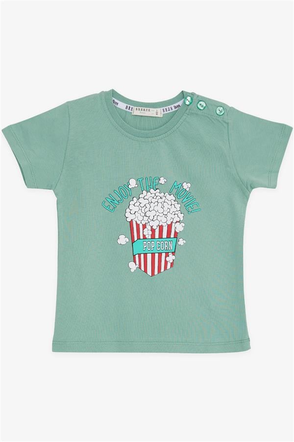Boys' T-Shirt with Popcorn Print, Mint Green (Ages 2-6)