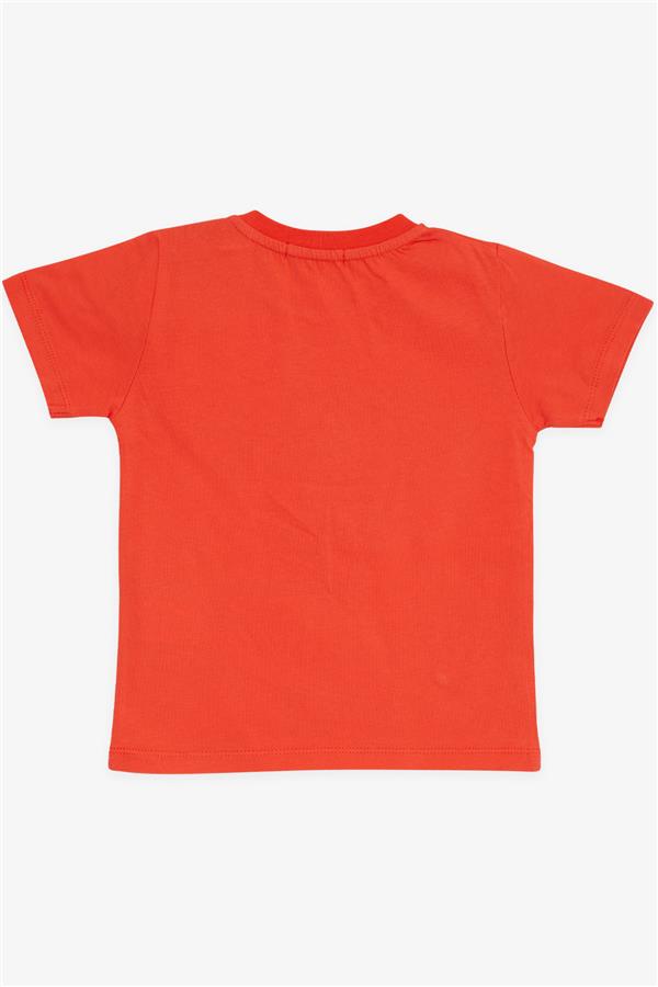 Boys' T-Shirt with Popcorn Print, Coral (Ages 2-6)