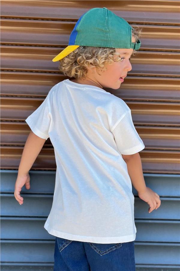 Boys' T-Shirt with Popcorn Print, Off-White (Ages 2-6)