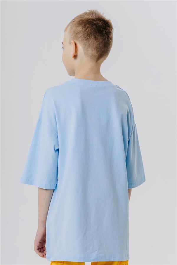 Boys' T-Shirt with Colorful Shoe Print, Light Blue (Ages 9-16)