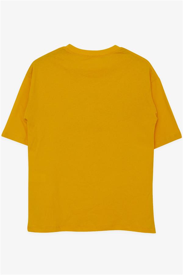 Boys' T-Shirt with Colorful Shoe Print, Mustard Yellow (Ages 9-16)