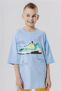 Boys' T-Shirt with Colorful Shoe Print, Light Blue (Ages 9-16)