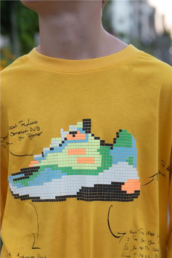 Boys' T-Shirt with Colorful Shoe Print, Mustard Yellow (Ages 9-16)