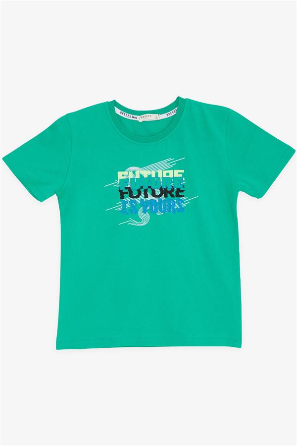 Boys' T-Shirt with Colorful Text Print, Green (Ages 8-14)