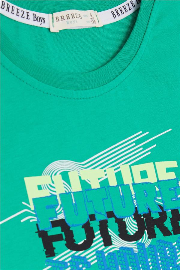 Boys' T-Shirt with Colorful Text Print, Green (Ages 8-14)
