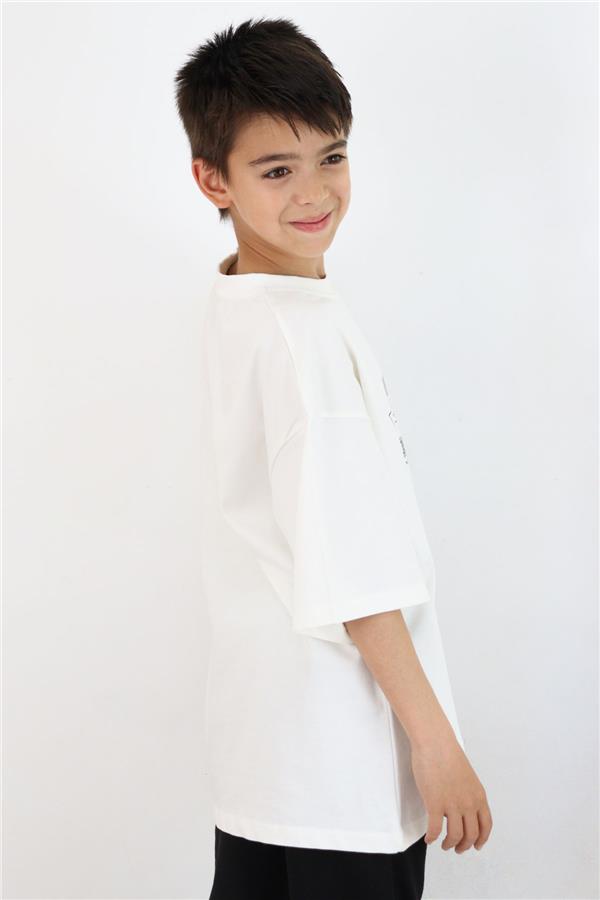 Boys' T-Shirt with Text Print, Off-White (Ages 8-14)