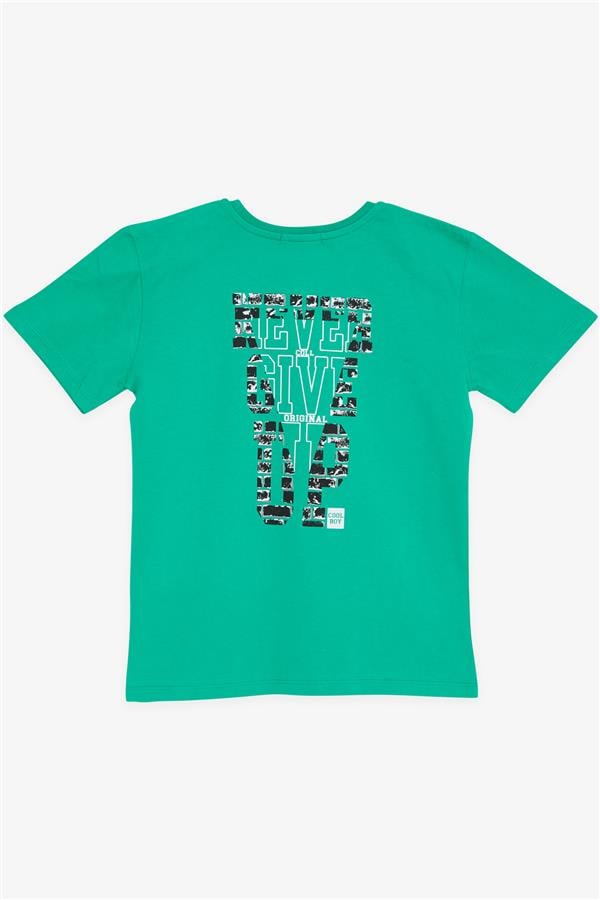 Boys' T-Shirt with Text Print, Green (Ages 8-14)