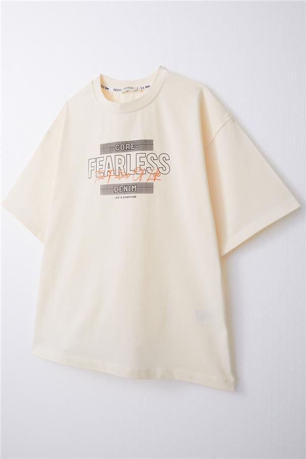 Boys' T-Shirt with Text Print, Cream (Ages 8-14)
