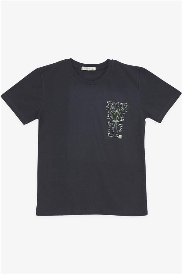 Boys' T-Shirt with Text Print, Anthracite (Ages 8-10)