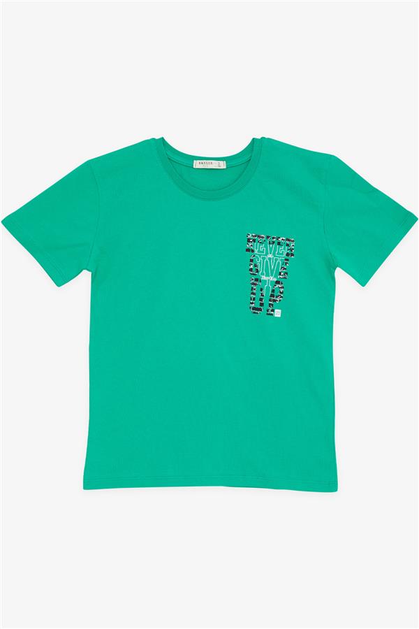 Boys' T-Shirt with Text Print, Green (Ages 8-14)