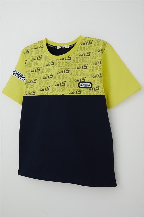 Boys' T-Shirt with Printed Text and Emblem, Yellow (Ages 9-16)
