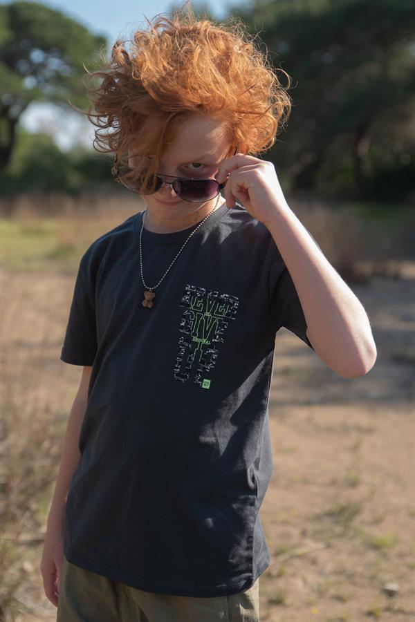Boys' T-Shirt with Text Print, Anthracite (Ages 8-10)