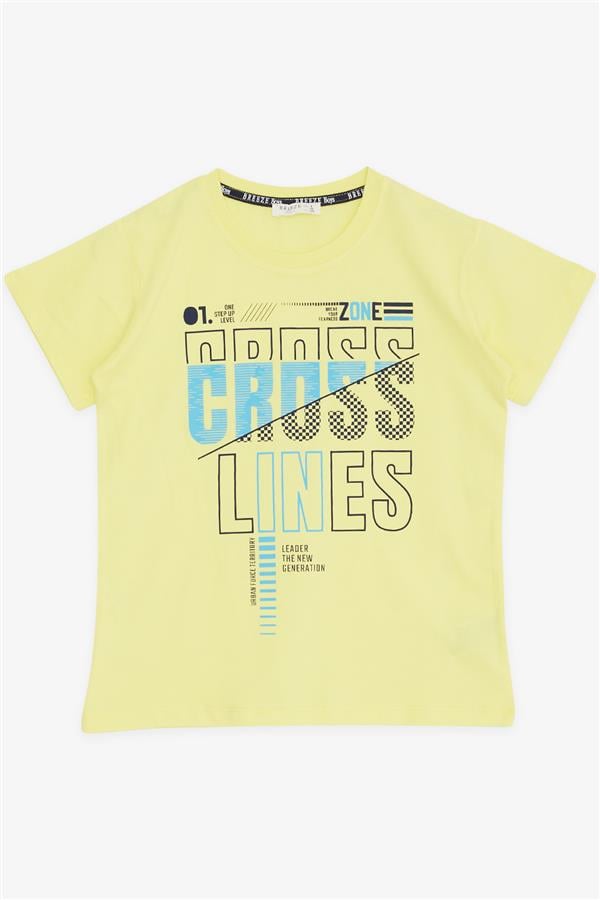 Boys' T-Shirt with Text Print, Neon Yellow (Ages 8-14)