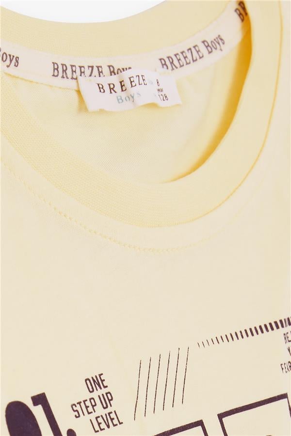 Boys' T-Shirt with Text Print, Yellow (Ages 8-14)