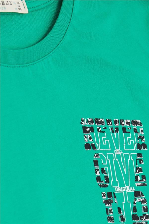 Boys' T-Shirt with Text Print, Green (Ages 8-14)