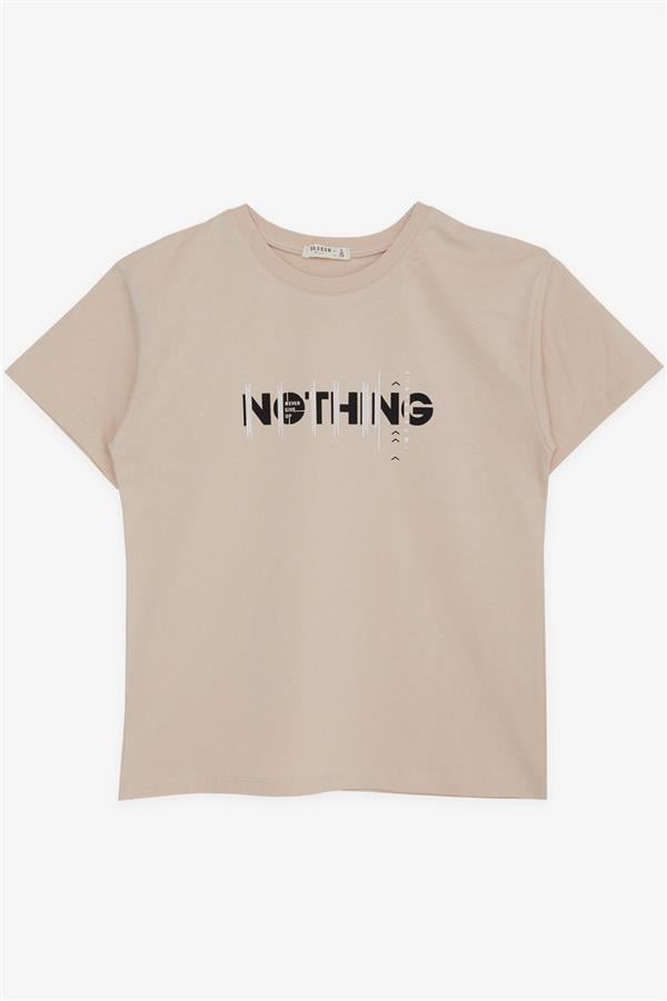 Boys' T-Shirt with Text Print, Beige (Ages 5-10)