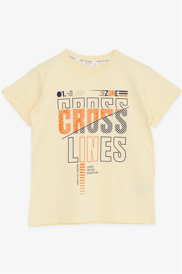 Boys' T-Shirt with Text Print, Yellow (Ages 8-14)