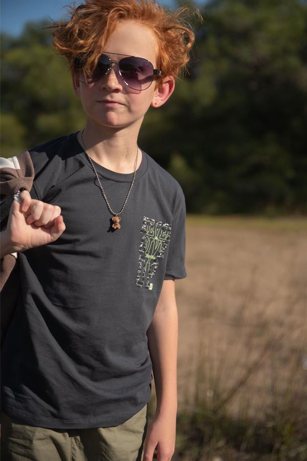 Boys' T-Shirt with Text Print, Anthracite (Ages 8-10)