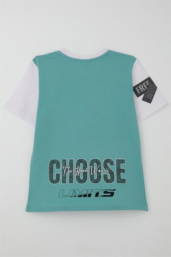 Boys' T-Shirt with Printed Text and Emblem, White (Ages 9-16)