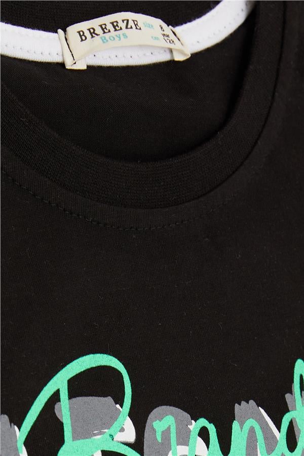Boys' T-Shirt with Text Print, Black (Ages 8-14)
