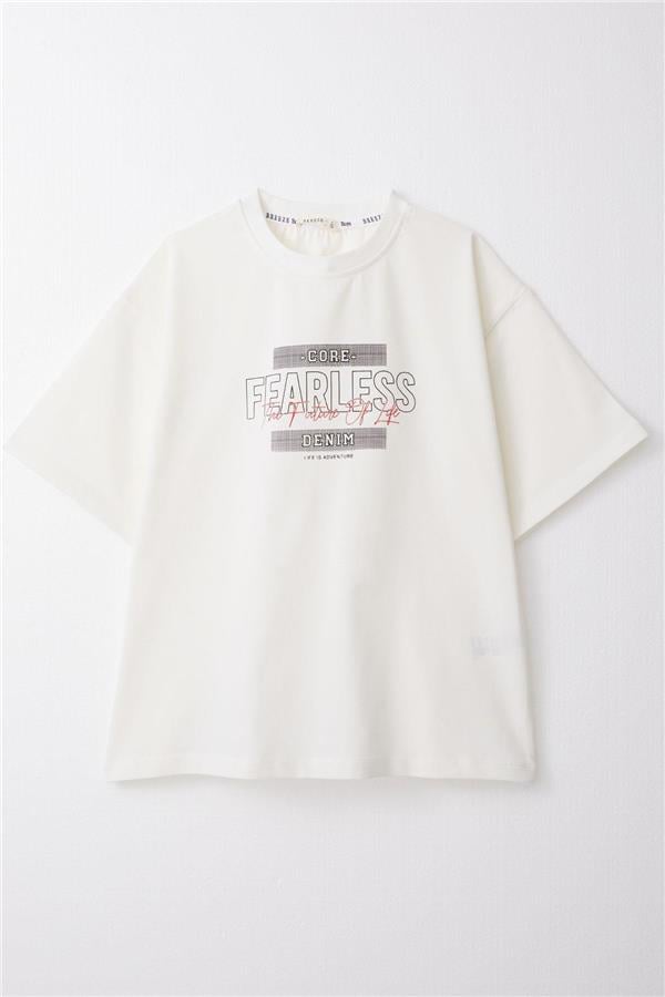 Boys' T-Shirt with Text Print, Off-White (Ages 8-14)
