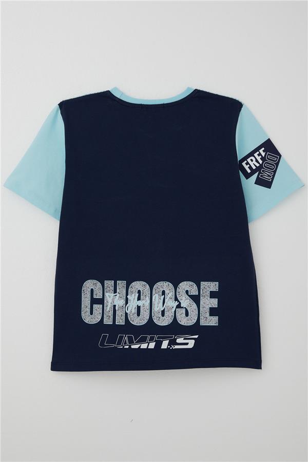 Boys' T-Shirt with Printed Text and Emblem, Light Blue (Ages 9-16)
