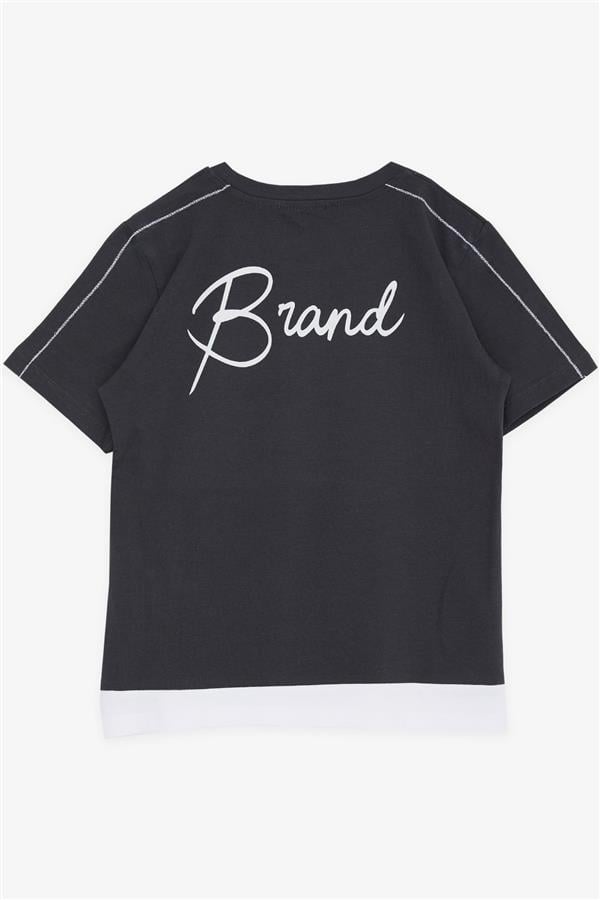 Boys' T-Shirt with Text Print, Anthracite (Ages 8-14)