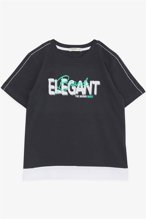 Boys' T-Shirt with Text Print, Anthracite (Ages 8-14)