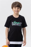 Boys' T-Shirt with Text Print, Black (Ages 8-14)