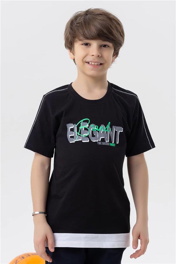 Boys' T-Shirt with Text Print, Black (Ages 8-14)