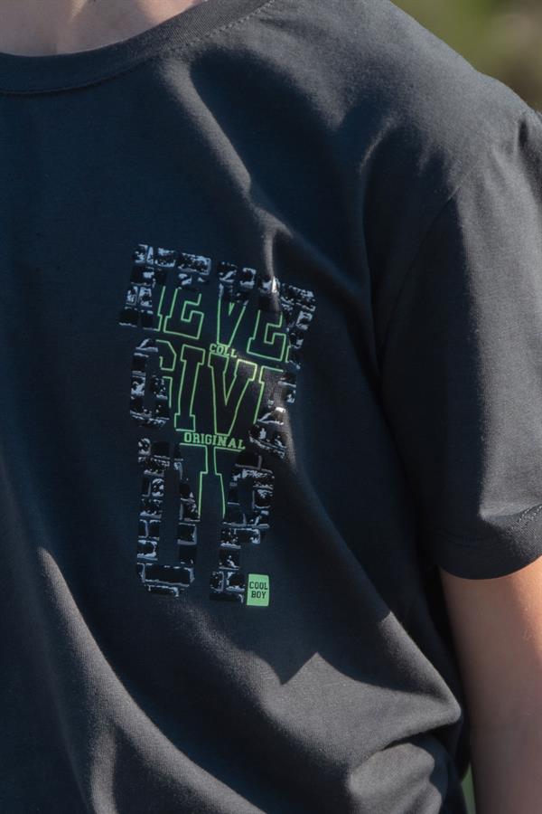 Boys' T-Shirt with Text Print, Anthracite (Ages 8-10)
