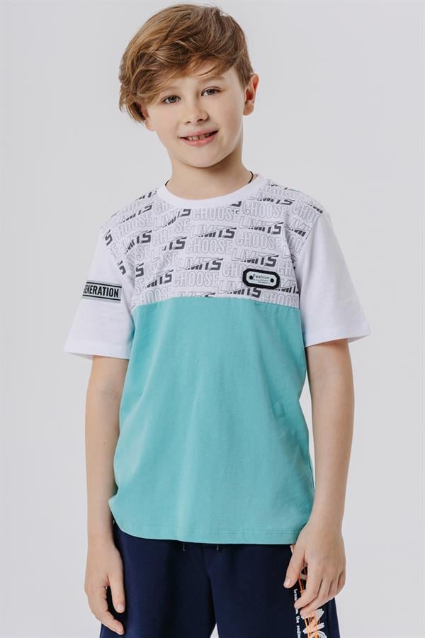Boys' T-Shirt with Printed Text and Emblem, White (Ages 9-16)