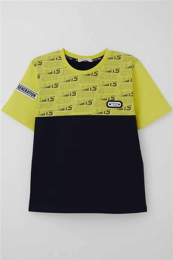 Boys' T-Shirt with Printed Text and Emblem, Yellow (Ages 9-16)
