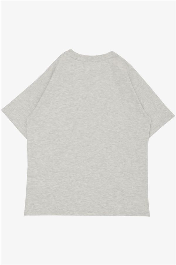 Boys' T-Shirt with Printed Text and Emblem, Light Grey Melange (Ages 9-14)