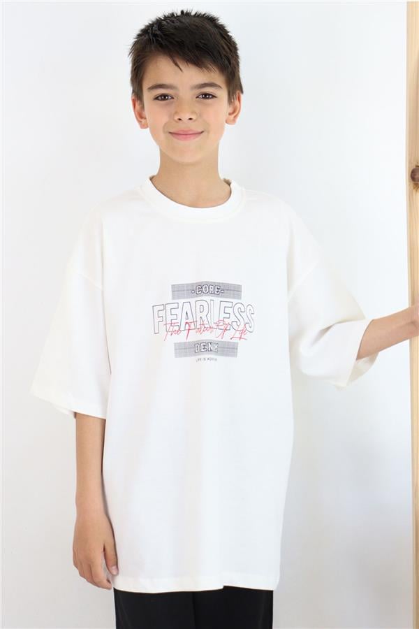 Boys' T-Shirt with Text Print, Off-White (Ages 8-14)