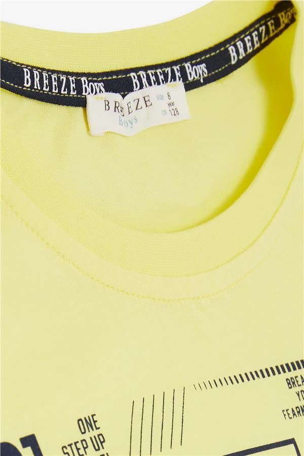 Boys' T-Shirt with Text Print, Neon Yellow (Ages 8-14)